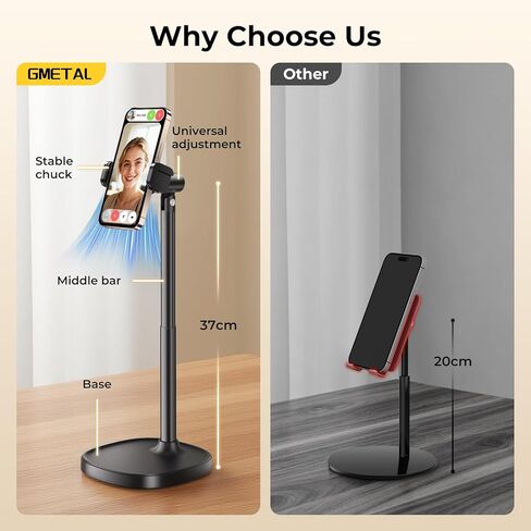 حامل هاتف سطح المكتب، حامل ارتفاع وزاوية قابلان للتعديل، متوافق مع هواتف iPhone وSamsung والهواتف الذكية Android - أسود ليلي in Kuwait