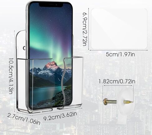 قطعتان من حامل الهاتف المثبت على الحائط - حامل هاتف شفاف ذاتي اللصق على الحائط مع فتحة شحن - متوافق مع الهاتف الذكي الخلوي المحمول للمنزل والمكتب والسيارة in Kuwait