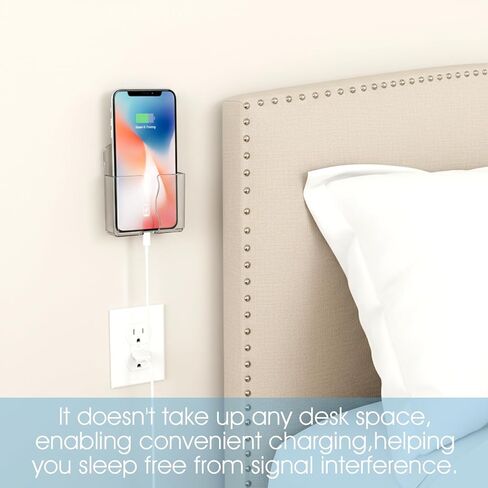 قطعتان من حامل الهاتف المثبت على الحائط - حامل هاتف شفاف ذاتي اللصق على الحائط مع فتحة شحن - متوافق مع الهاتف الذكي الخلوي المحمول للمنزل والمكتب والسيارة in Kuwait