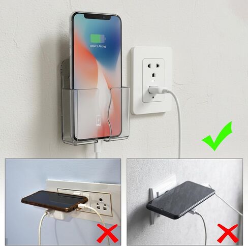 قطعتان من حامل الهاتف المثبت على الحائط - حامل هاتف شفاف ذاتي اللصق على الحائط مع فتحة شحن - متوافق مع الهاتف الذكي الخلوي المحمول للمنزل والمكتب والسيارة in Kuwait