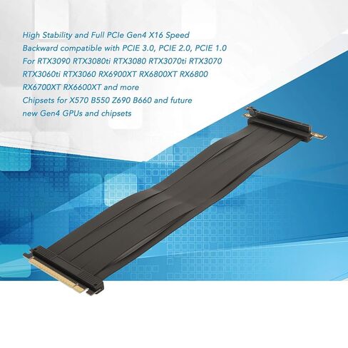 كابل Rengue PCI Express 4.0 X16 Riser، كابل تمديد محمي فائق النعومة EMI، طول 40 سم، متوافق مع اللوحات الأم RTX3090 RTX3080ti RX6900XT وX570 B550 Z690 in Kuwait