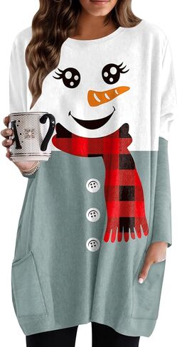 For G and PL Women's Christmas Long Sleeve 3D Printed Oversized Pullover Ugly Tunic Dress with Pockets S-XXL in Saudi Arabia