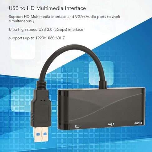 Qiilu عالي الأداء USB 3.0 إلى HD واجهة الوسائط المتعددة 2 في 1 أسود 1080P 60HZ 5Gbps USB 3.0 إلى VGA محول لاجتماعات الترفيه توافق عالي in Saudi Arabia