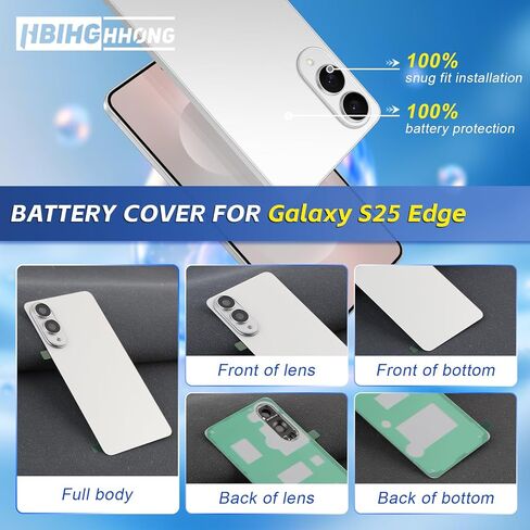 Back Cover for Samsung Galaxy S25 Edge Rear Back Glass Replacement for Samsung S20 Ultra Battery Cover Replacement,with Pre-Installed Camera Frame (Titanium Silver) in Saudi Arabia