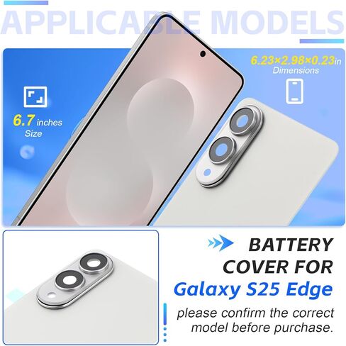 Back Cover for Samsung Galaxy S25 Edge Rear Back Glass Replacement for Samsung S20 Ultra Battery Cover Replacement,with Pre-Installed Camera Frame (Titanium Silver) in Saudi Arabia