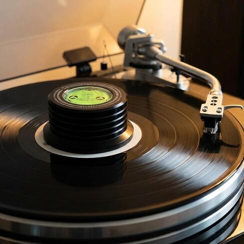 High Precision Aluminum Alloy Record Stabilizer, 50Hz LP Vinyl Turntable Weight Clamp with Bubble Level, Vibration Dampener for Enhanced Audio Clarity, Silver/Black in Saudi Arabia