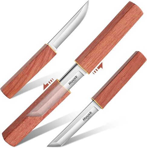 huusk Bushcraft سكين ثابت بليد سكاكين الصيد مع غمد جلدي 5 "سكين بقاء اليابان الصلب الكربوني كامل تانغ سكاكين التخييم في الهواء الطلق للرجال أبي الحاضر in Kuwait