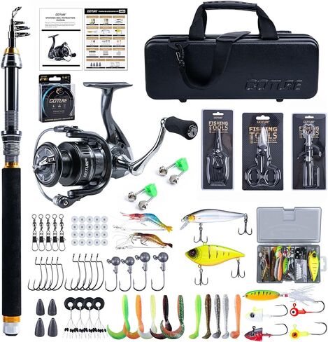 Goture Fishing Rod and Reel Combos-Telescopic Fishing Pole Spinning Reel Lures Set with PC Hard Shell Suitcase, Telescopic Rod Reel Combo Kit for Starter Travel Saltwater, Gifts for Men in Saudi Arabia