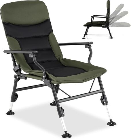 Goplus Oversized Foldable Fishing Chair for Adults, Heavy Duty All-Terrain Camping Chair with Padded High-Back, Armrest, Adjustable Feet, Portable Recliner for Outdoor Patio Beach Garden in Saudi Arabia