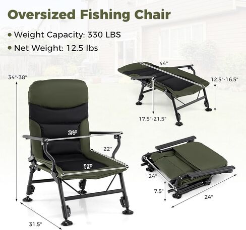 Goplus Oversized Foldable Fishing Chair for Adults, Heavy Duty All-Terrain Camping Chair with Padded High-Back, Armrest, Adjustable Feet, Portable Recliner for Outdoor Patio Beach Garden in Saudi Arabia