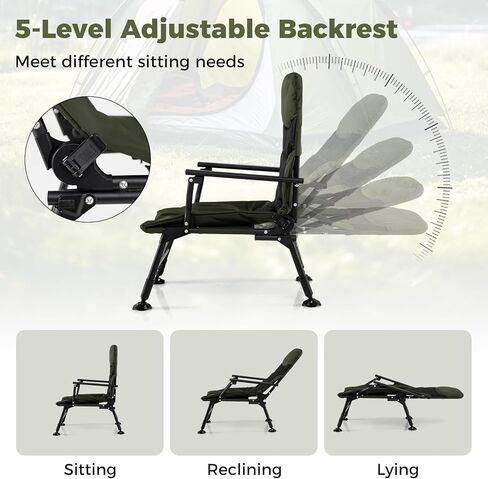 Goplus Oversized Foldable Fishing Chair for Adults, Heavy Duty All-Terrain Camping Chair with Padded High-Back, Armrest, Adjustable Feet, Portable Recliner for Outdoor Patio Beach Garden in Saudi Arabia