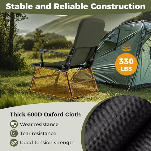 Goplus Oversized Foldable Fishing Chair for Adults, Heavy Duty All-Terrain Camping Chair with Padded High-Back, Armrest, Adjustable Feet, Portable Recliner for Outdoor Patio Beach Garden in Saudi Arabia
