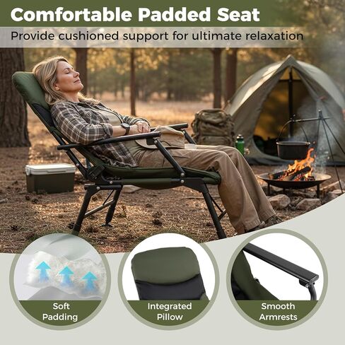 Goplus Oversized Foldable Fishing Chair for Adults, Heavy Duty All-Terrain Camping Chair with Padded High-Back, Armrest, Adjustable Feet, Portable Recliner for Outdoor Patio Beach Garden in Saudi Arabia