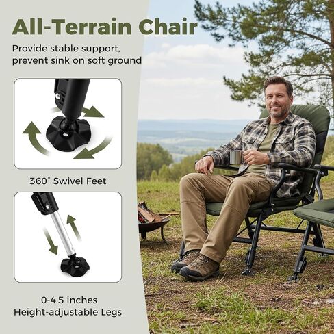 Goplus Oversized Foldable Fishing Chair for Adults, Heavy Duty All-Terrain Camping Chair with Padded High-Back, Armrest, Adjustable Feet, Portable Recliner for Outdoor Patio Beach Garden in Saudi Arabia