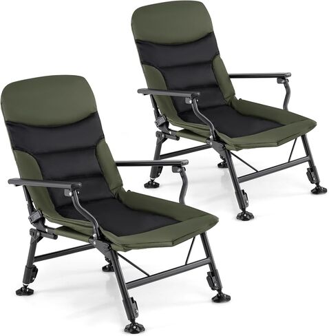 Goplus Oversized Foldable Fishing Chair for Adults, Heavy Duty All-Terrain Camping Chair with Padded High-Back, Armrest, Adjustable Feet, Portable Recliner for Outdoor Patio Beach Garden in Saudi Arabia
