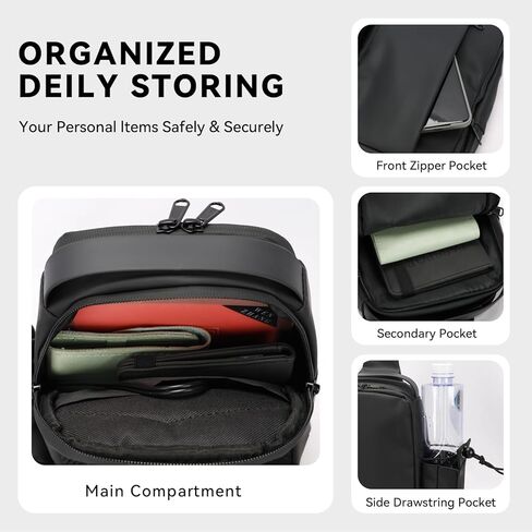 VJI Waterproof Sling Backpack, Adjustable Crossbody Sling Bag for Urban Travel Hiking, Essentials Casual Daypack Multipurpose for Women Men, Classic Black in Saudi Arabia