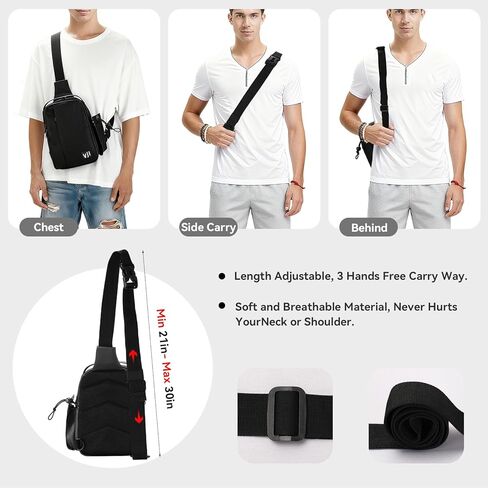 VJI Waterproof Sling Backpack, Adjustable Crossbody Sling Bag for Urban Travel Hiking, Essentials Casual Daypack Multipurpose for Women Men, Classic Black in Saudi Arabia