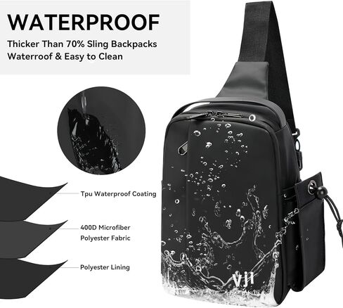 VJI Waterproof Sling Backpack, Adjustable Crossbody Sling Bag for Urban Travel Hiking, Essentials Casual Daypack Multipurpose for Women Men, Classic Black in Saudi Arabia