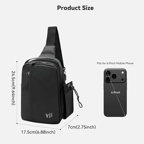 VJI Waterproof Sling Backpack, Adjustable Crossbody Sling Bag for Urban Travel Hiking, Essentials Casual Daypack Multipurpose for Women Men, Classic Black in Saudi Arabia