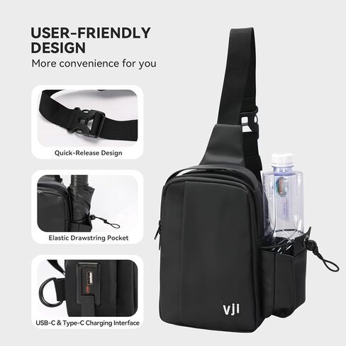 VJI Waterproof Sling Backpack, Adjustable Crossbody Sling Bag for Urban Travel Hiking, Essentials Casual Daypack Multipurpose for Women Men, Classic Black in Saudi Arabia