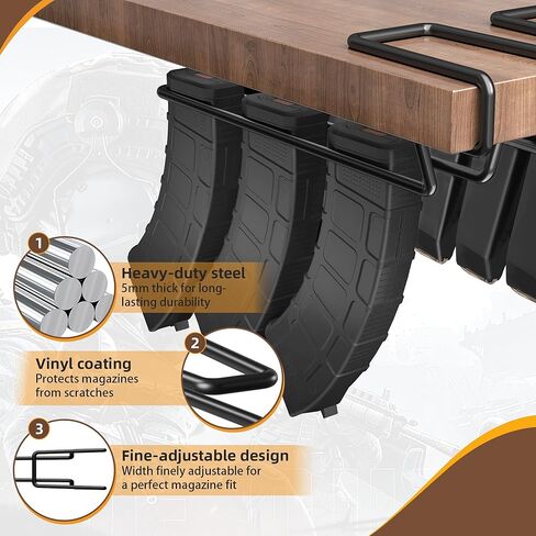 Pistol Magazine Rack - Heavy Duty Steel Double Stack Magazine Holder, Vinyl Coaintg Gun Shelf Magazine Holder fits Magazine with Base, Gun Safe Magazine Holder in Saudi Arabia