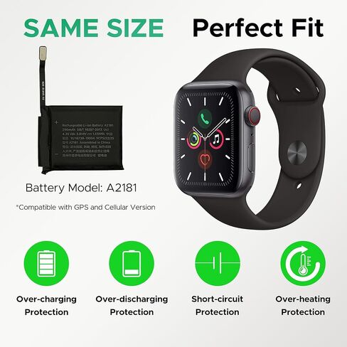 بطارية بديلة جديدة من GREEN FUSION متوافقة مع Apple Watch Series 5 (44 مم) - تتضمن أدوات إصلاح وتعليمات التثبيت in Saudi Arabia