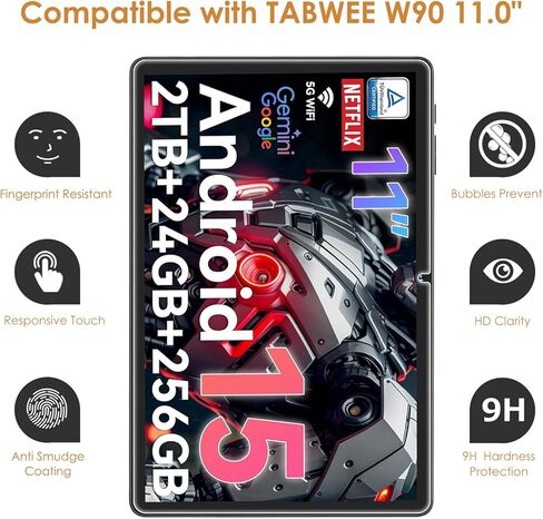 واقي شاشة مكون من قطعتين متوافق مع TABWEE T90/ W90 / KINGRID T90/ W90 11 بوصة، زجاج مقسى [وضوح HD] [9 صلابة] [مضاد للخدش] in Saudi Arabia