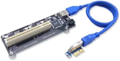 بطاقة محول PCIe 1x إلى 2X PCI باللون الأسود باستخدام وحدة التحكم ASM1083، معيار PCIe 1.0، تشغيل متزامن ثنائي PCI، نظام Win XP–11 in Kuwait