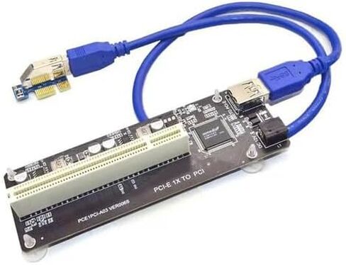 بطاقة محول PCIe 1x إلى 2X PCI باللون الأسود باستخدام وحدة التحكم ASM1083، معيار PCIe 1.0، تشغيل متزامن ثنائي PCI، نظام Win XP–11 in Kuwait