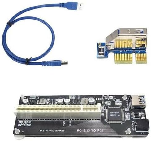 بطاقة محول PCIe 1x إلى 2X PCI باللون الأسود باستخدام وحدة التحكم ASM1083، معيار PCIe 1.0، تشغيل متزامن ثنائي PCI، نظام Win XP–11 in Kuwait