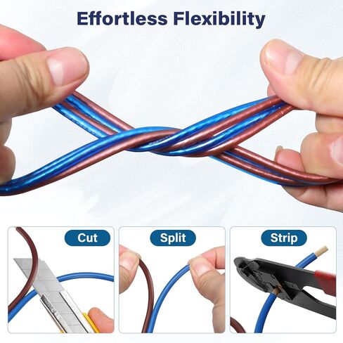 14/2 Gauge AWG Car Audio Speaker Wire Cable 50 Ft, Professional Shielded OFC Zipper Wire, Transparent Soft PVC for Automotive Stereo HiFi Home Theater System, Subwoofer, Blue+ Brown in Saudi Arabia