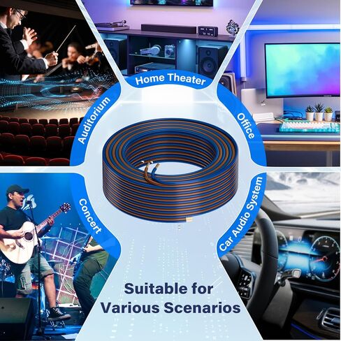 14/2 Gauge AWG Car Audio Speaker Wire Cable 50 Ft, Professional Shielded OFC Zipper Wire, Transparent Soft PVC for Automotive Stereo HiFi Home Theater System, Subwoofer, Blue+ Brown in Saudi Arabia