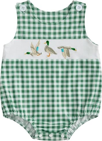 Infant Baby Boy Mallard Duck Romper Summer Hunting Overalls Strap Bodysuit Plaid Jumpsuit One Piece Smocked Clothes in Saudi Arabia