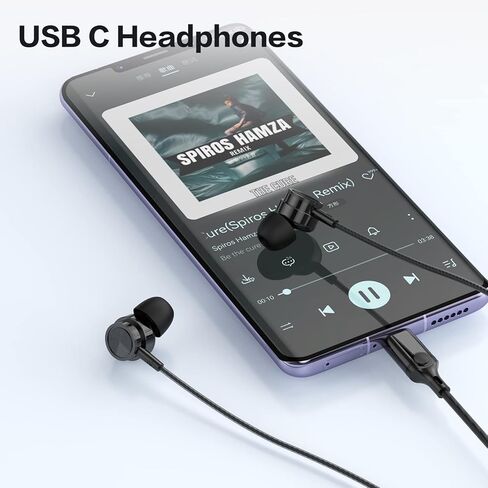 سماعة رأس USB C لهاتف Samsung S25 S24 S23 Ultra FE S22 A16 A55 A54 سماعات أذن سلكية مغناطيسية داخل الأذن من النوع C مع ميكروفون للتحكم في مستوى الصوت وإلغاء الضوضاء الاستيريو لهاتف iPhone16 15 Pro Max Pixel 9 8a in Kuwait