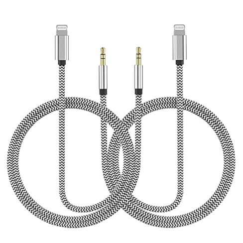 Aux Cord for iPhone, 2 Pack 3.3ft [Apple MFi Certified] Lightning to 3.5mm Aux Audio Adapter Cable Compatible with iPhone 14 13 12 11 XS XR X 8 7 6 for Car Home Stereo Headphone Speaker, Silver in Saudi Arabia