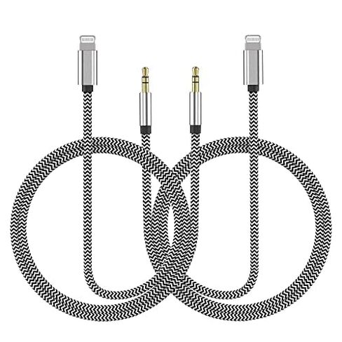 Aux Cord for iPhone, 2 Pack 3.3ft [Apple MFi Certified] Lightning to 3.5mm Aux Audio Adapter Cable Compatible with iPhone 14 13 12 11 XS XR X 8 7 6 for Car Home Stereo Headphone Speaker, Silver in Saudi Arabia