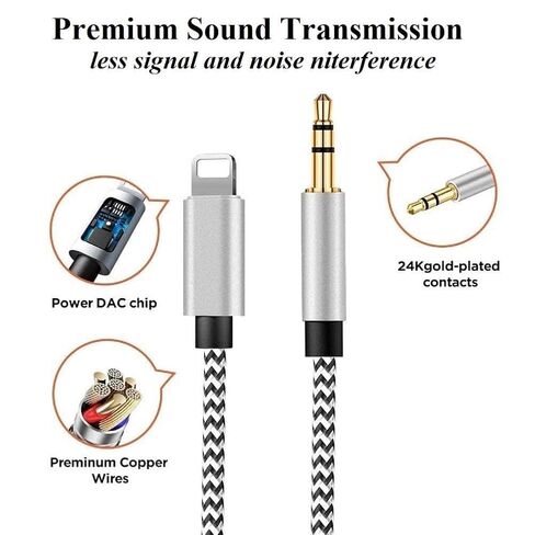 Aux Cord for iPhone, 2 Pack 3.3ft [Apple MFi Certified] Lightning to 3.5mm Aux Audio Adapter Cable Compatible with iPhone 14 13 12 11 XS XR X 8 7 6 for Car Home Stereo Headphone Speaker, Silver in Saudi Arabia