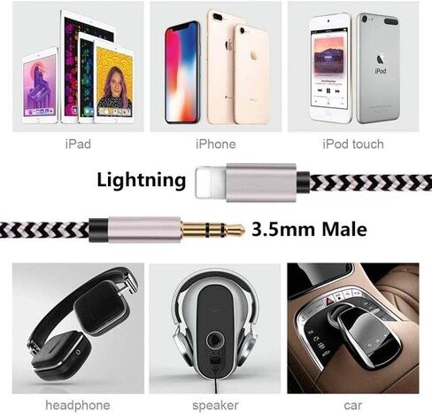 Aux Cord for iPhone, 2 Pack 3.3ft [Apple MFi Certified] Lightning to 3.5mm Aux Audio Adapter Cable Compatible with iPhone 14 13 12 11 XS XR X 8 7 6 for Car Home Stereo Headphone Speaker, Silver in Saudi Arabia