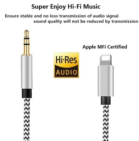 Aux Cord for iPhone, 2 Pack 3.3ft [Apple MFi Certified] Lightning to 3.5mm Aux Audio Adapter Cable Compatible with iPhone 14 13 12 11 XS XR X 8 7 6 for Car Home Stereo Headphone Speaker, Silver in Saudi Arabia