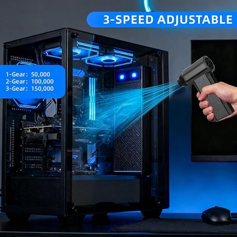 Cordless Compressed Air Duster, 150000RPM Super Power Electric Air Duster, 3-Gear Adjustable Mini Air Blower for Computer, Keyboard, Outdoor, House and Car Cleaning in Saudi Arabia
