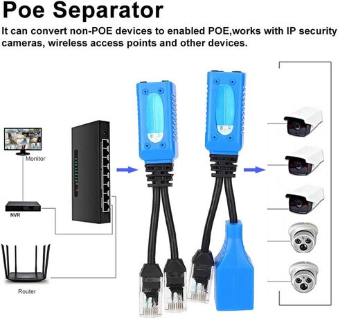 Generic POE Splitter RJ45 Combiner KIT لكاميرات IP وWAP مع 2 قطعة موصلات محول، Genericzs8gruoevf in Kuwait