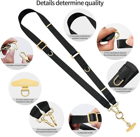 Phone Lanyard Crossbody/Neck/Wrist Strap with phone tether tab,3 in 1 adjustable anti theft phone strap,Premium Metal Buckles,skin-friendly,Universal lanyard for daily&outdoor(Black) in Saudi Arabia