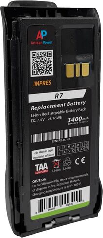 Artisan Power Replacement IMPRES Battery for Motorola MOTOTRBO R7 & R7a. Includes Heavy Duty Belt Clip. Extended Capacity 3400 mAh - TAA Compliant - Replaces PMNN4807A PMNN4808A PMNN4809A in Saudi Arabia