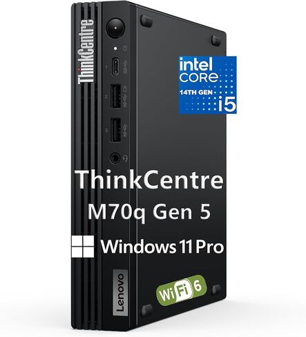 Lenovo ThinkCentre M70q Gen 5 MFF Tiny Business Desktop 1L كمبيوتر شخصي صغير، ذاكرة الوصول العشوائي DDR5 سعة 32 جيجابايت، 1 تيرابايت PCIe SSD، الجيل الرابع عشر Intel 10-Core i5-14400T، WiFi 6، RJ45، Type-C، HDMI، DisplayPort، Windows 11 Pro in Kuwait
