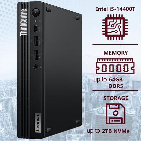 Lenovo ThinkCentre M70q Gen 5 MFF Tiny Business Desktop 1L كمبيوتر شخصي صغير، ذاكرة الوصول العشوائي DDR5 سعة 32 جيجابايت، 1 تيرابايت PCIe SSD، الجيل الرابع عشر Intel 10-Core i5-14400T، WiFi 6، RJ45، Type-C، HDMI، DisplayPort، Windows 11 Pro in Kuwait