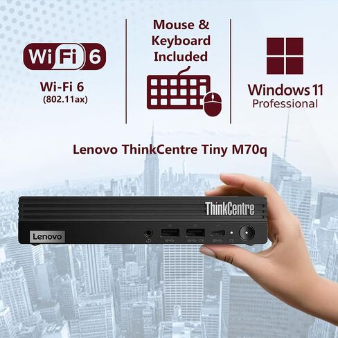 Lenovo ThinkCentre M70q Gen 5 MFF Tiny Business Desktop 1L كمبيوتر شخصي صغير، ذاكرة الوصول العشوائي DDR5 سعة 32 جيجابايت، 1 تيرابايت PCIe SSD، الجيل الرابع عشر Intel 10-Core i5-14400T، WiFi 6، RJ45، Type-C، HDMI، DisplayPort، Windows 11 Pro in Kuwait