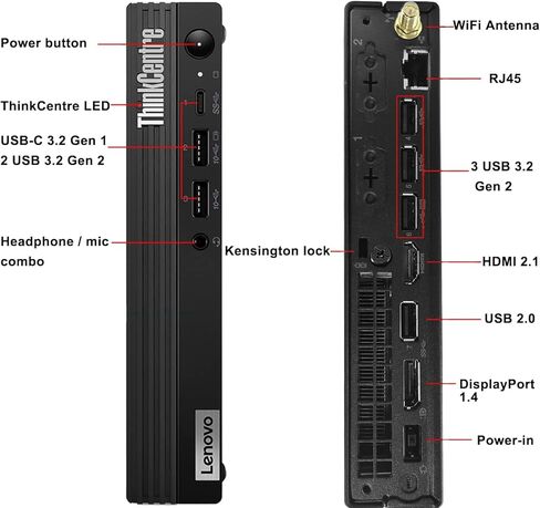 Lenovo ThinkCentre M70q Gen 5 MFF Tiny Business Desktop 1L كمبيوتر شخصي صغير، ذاكرة الوصول العشوائي DDR5 سعة 32 جيجابايت، 1 تيرابايت PCIe SSD، الجيل الرابع عشر Intel 10-Core i5-14400T، WiFi 6، RJ45، Type-C، HDMI، DisplayPort، Windows 11 Pro in Kuwait