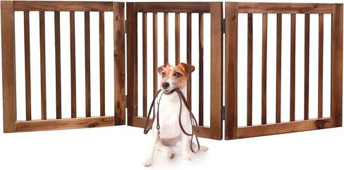 TabaGo Acacia Wood 3-Panel Freestanding Pet Gate – Retractable Folding Indoor Dog Fence, Modern Wooden Barrier for Doorways, Stairs & Hallways (24" Height, Expands to 60") (24" H x 60" W) in Saudi Arabia