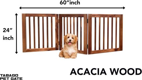 TabaGo Acacia Wood 3-Panel Freestanding Pet Gate – Retractable Folding Indoor Dog Fence, Modern Wooden Barrier for Doorways, Stairs & Hallways (24" Height, Expands to 60") (24" H x 60" W) in Saudi Arabia