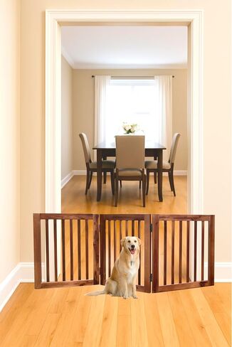 TabaGo Acacia Wood 3-Panel Freestanding Pet Gate – Retractable Folding Indoor Dog Fence, Modern Wooden Barrier for Doorways, Stairs & Hallways (24" Height, Expands to 60") (24" H x 60" W) in Saudi Arabia